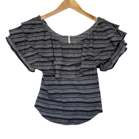 FREE PEOPLE Women’s Heirloom Ruffle Top in Black Combo large - Picture 5 of 7